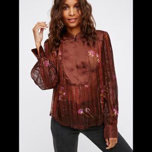 NWT FREE PEOPLE Quinn Printed Sheer Blouse, sz S